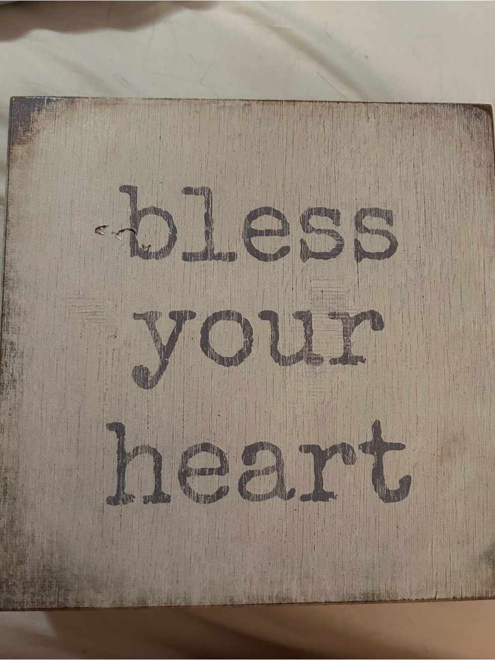 Bless Your Heart Rustic Wall Plaque - Cream with Gray Lettering